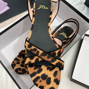 J. Crew HairCalf Cross Strap Sandal Leopard print